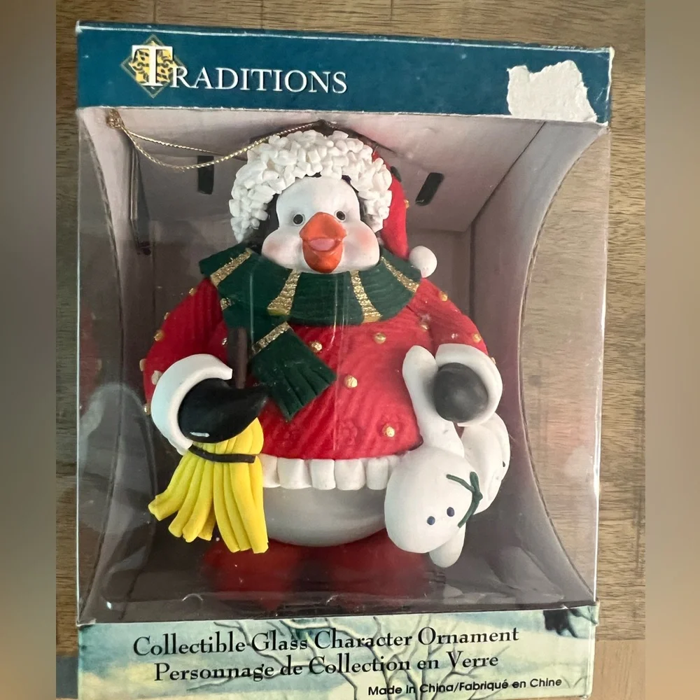 - Traditions Santa Penguin Glass Christmas Ornament